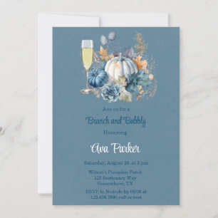 Blue Orange Pumpkin Peony Brunch and Bubbly Invitation