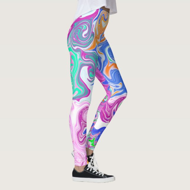 Blue, Orange, Purple and Teal  Fluid Art   Leggings (Right)
