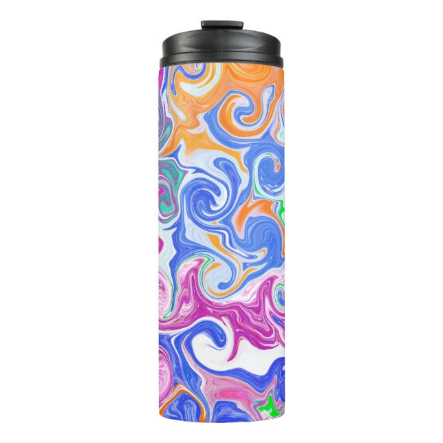 Blue, Orange, Purple and Teal  Fluid Art   Thermal Tumbler (Front)
