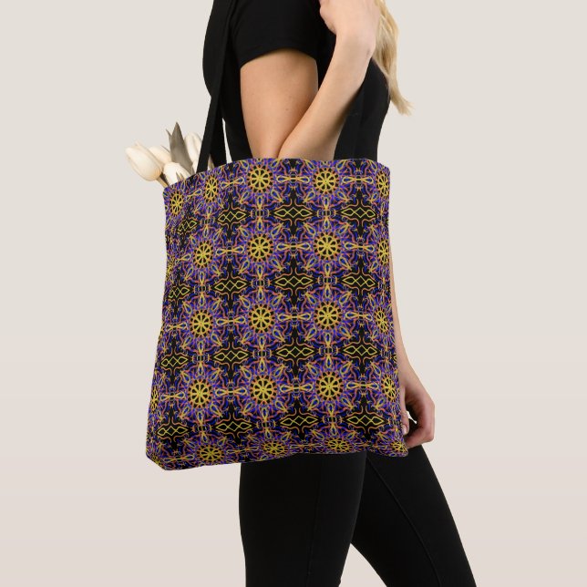 Blue Orange Purple Yellow Mechanical Drawing Tote Bag (Close Up)