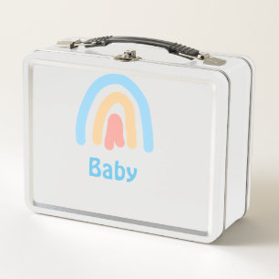 blue orange rainbow baby add name text metal lunch box