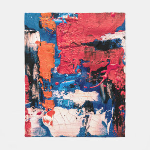 Blue, orange, red, and black painting fleece blanket