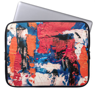 Blue, orange, red, and black painting laptop sleeve