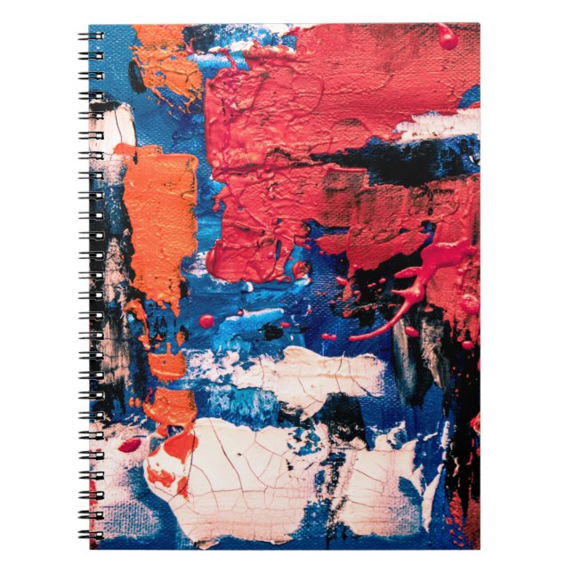 Blue, orange, red, and black painting notebook (Front)