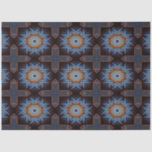 Blue Orange Rustic Star Pattern No1  Tissue Paper (Front)