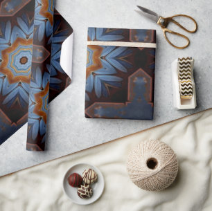 Blue Orange Rustic Star Pattern No1 Wrapping Paper