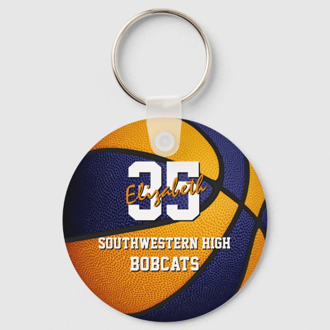 blue orange school basketball team colours key ring (Front)