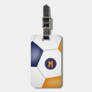 blue orange school club team colours soccer bag luggage tag