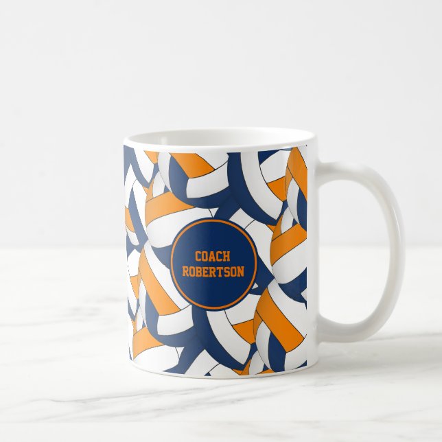 blue orange school colours volleyball coach gift coffee mug (Right)
