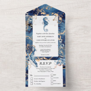 Blue orange seahorse whale ocean deep chic all in one invitation