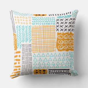 Blue Orange Simple Sketch Pattern Illustration Cushion
