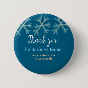 Blue orange snowflakes add business name christmas 6 cm round badge