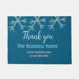Blue orange snowflakes add business name christmas doormat