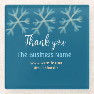Blue orange snowflakes add business name christmas glass coaster