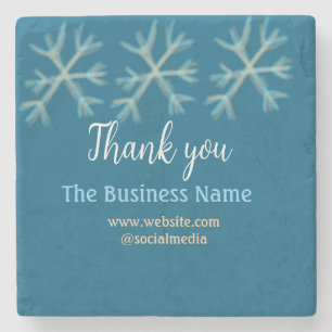 Blue orange snowflakes add business name christmas stone coaster