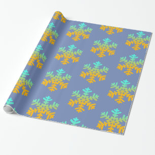 Blue Orange Snowflakes Winter Wrapping paper