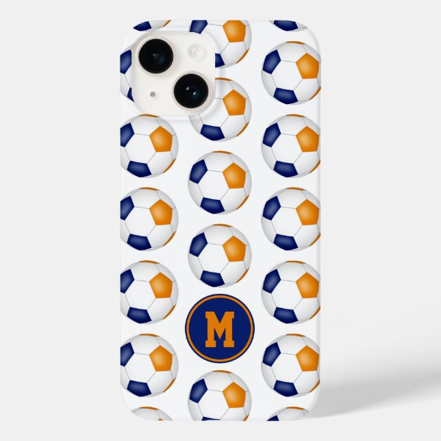 blue orange soccer balls pattern monogrammed Case-Mate iPhone case (Back)