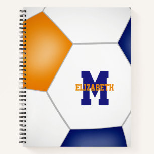 blue orange soccer team colours monogrammed notebook