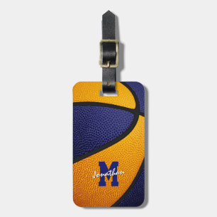 blue orange sports travel team basketball luggage tag