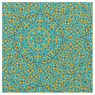 Blue Orange Star Kaleidoscope Print Pattern Fabric
