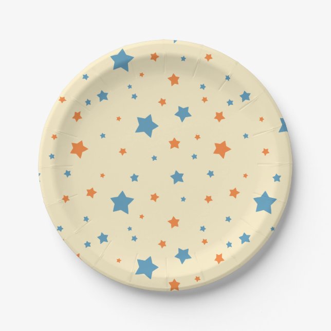 Blue& Orange Star Pattern Minimalist Starry Paper Plate (Front)
