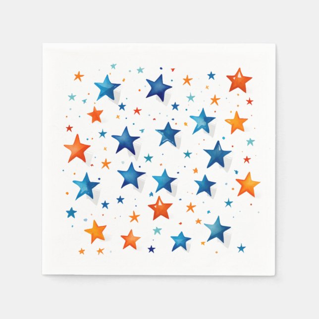 Blue & orange Stars: Birthday Party Napkins (Front)
