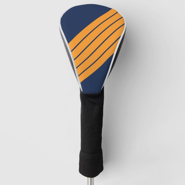 Blue Orange Striped 70s 80s Retro Racing Stripes Golf Head Cover (Front)