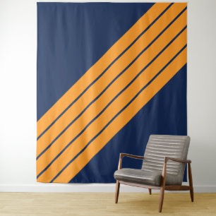 Blue Orange Striped 70s 80s Retro Racing Stripes Tapestry