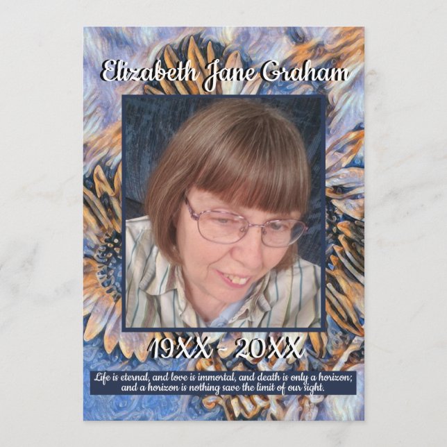 Blue Orange Sunflower Art | Photo | Funeral     Programme (Front)