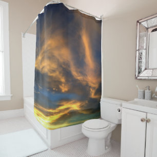 Blue Orange Sunset Clouds Evening Sky Shower Curtain