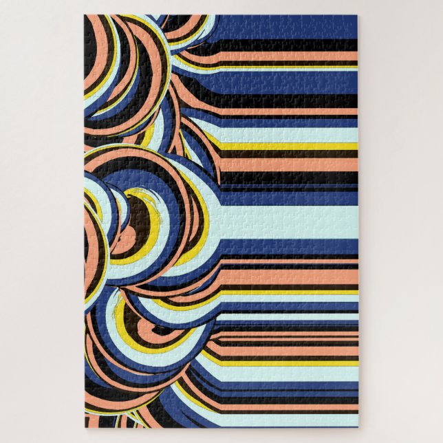 Blue Orange Swirls Lines Pattern Jigsaw Puzzle (Vertical)