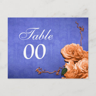 Blue orange table number wedding party postcard