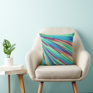 Blue Orange Teal Abstract Geometric Feathers Cushion