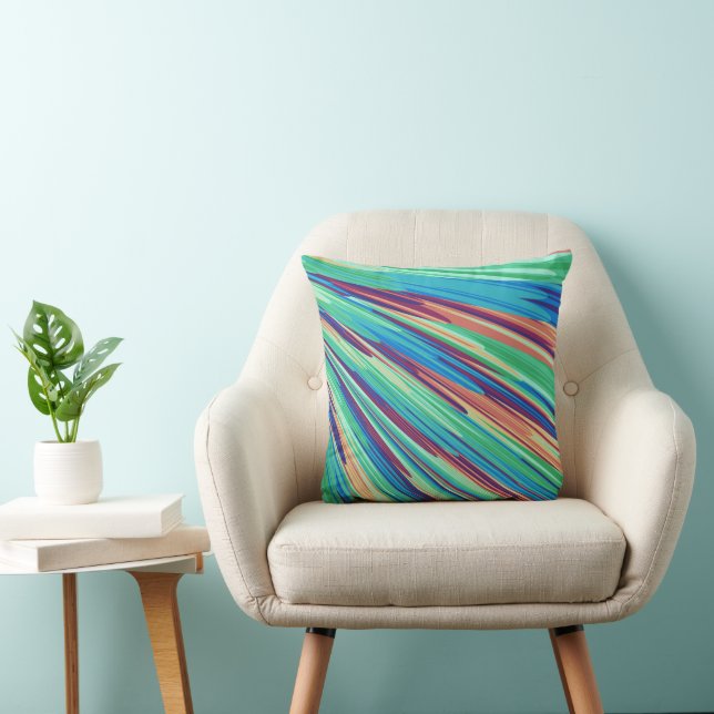 Blue Orange Teal Abstract Geometric Feathers Cushion (Chair)