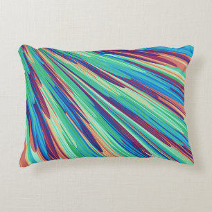 Blue Orange Teal Abstract Geometric Feathers Decorative Cushion