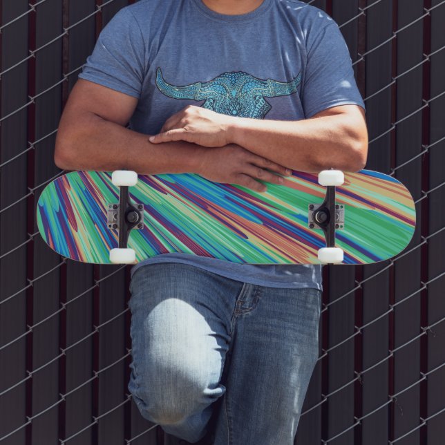 Blue Orange Teal Abstract Geometric Feathers Skateboard (Outdoor 3)