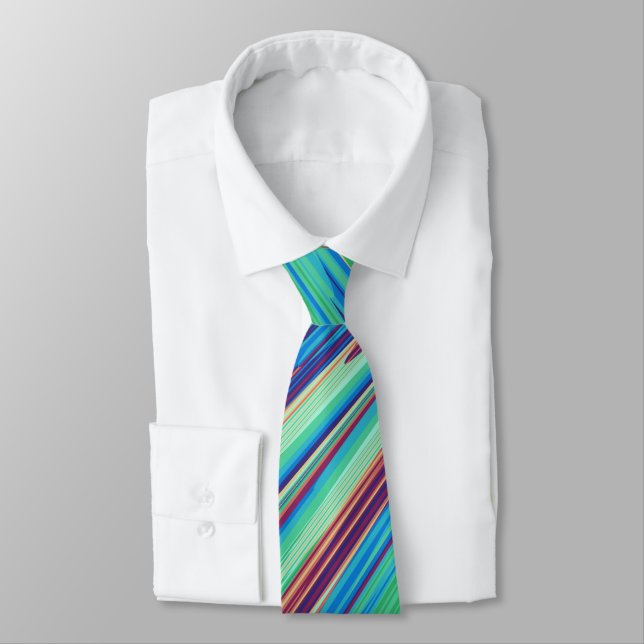 Blue Orange Teal Abstract Geometric Feathers Tie (Tied)