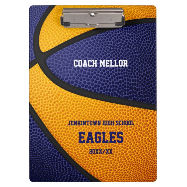 blue orange team colours basketball coach name clipboard (Front)