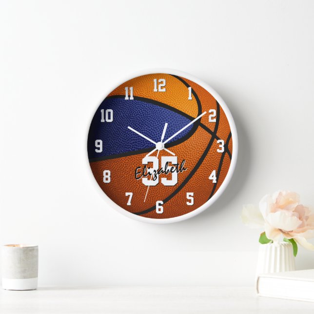 blue orange team colours basketball personalised clock (Home)