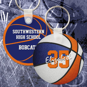 blue orange team colours basketball players key ring