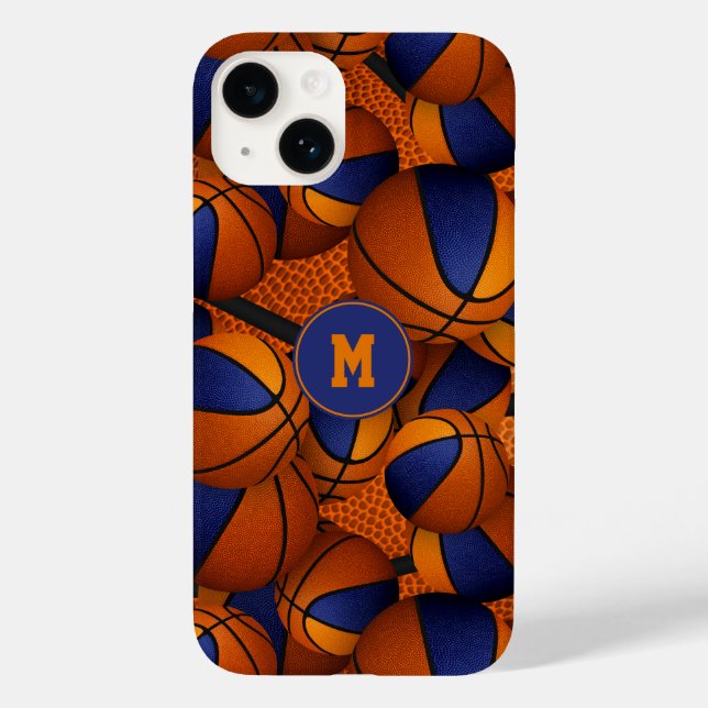 Blue orange team colours basketball sports pattern Case-Mate iPhone case (Back)