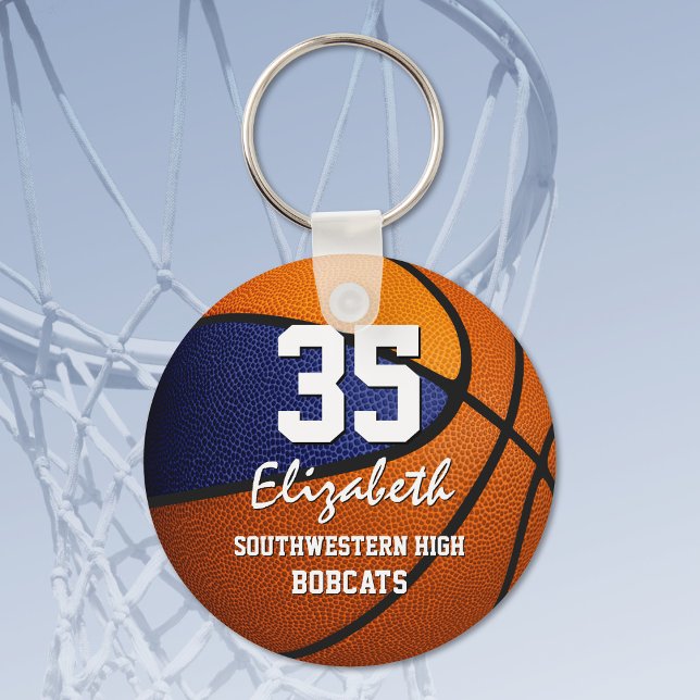 Blue orange team colours girls boys basketball key ring (Creator Uploaded)
