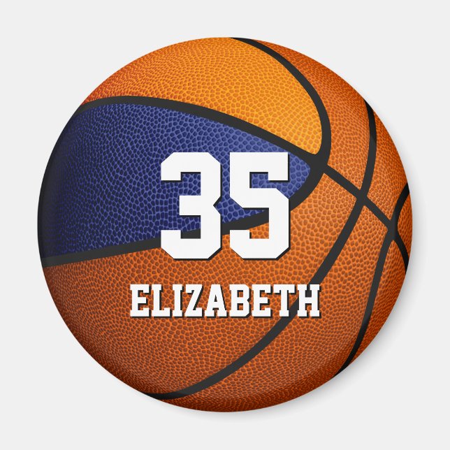 blue orange team colours girls boys basketball magnet (Front)