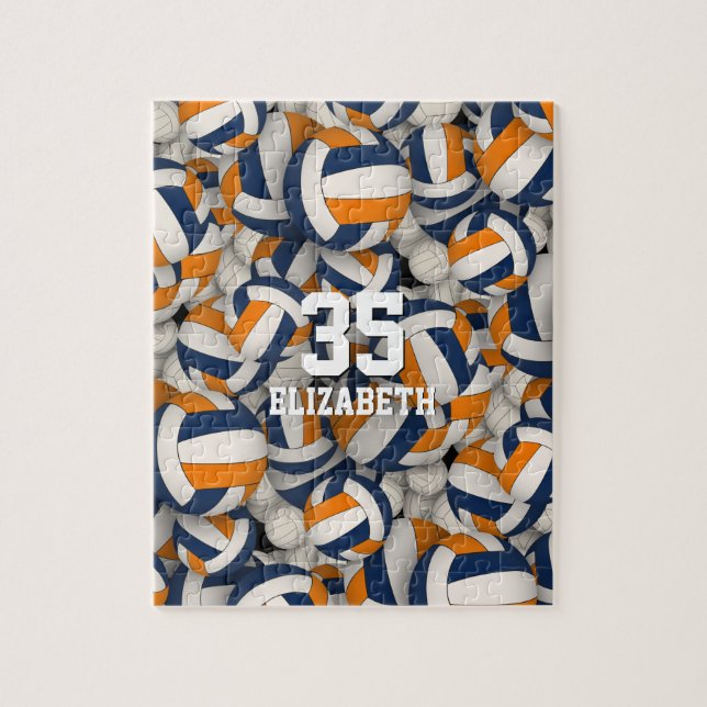 blue orange team colours girls boys volleyball jigsaw puzzle (Vertical)