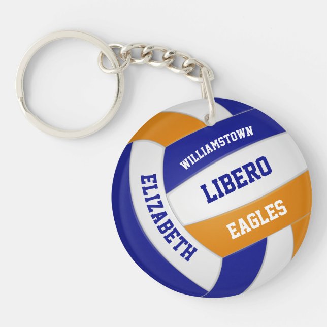 blue orange team colours girls boys volleyball key ring (Front)