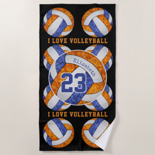 blue orange team colours I love volleyball girly Beach Towel