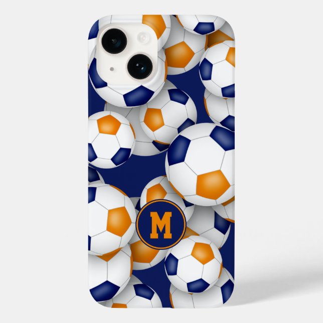 Blue orange team colours kids soccer balls pattern Case-Mate iPhone case (Back)