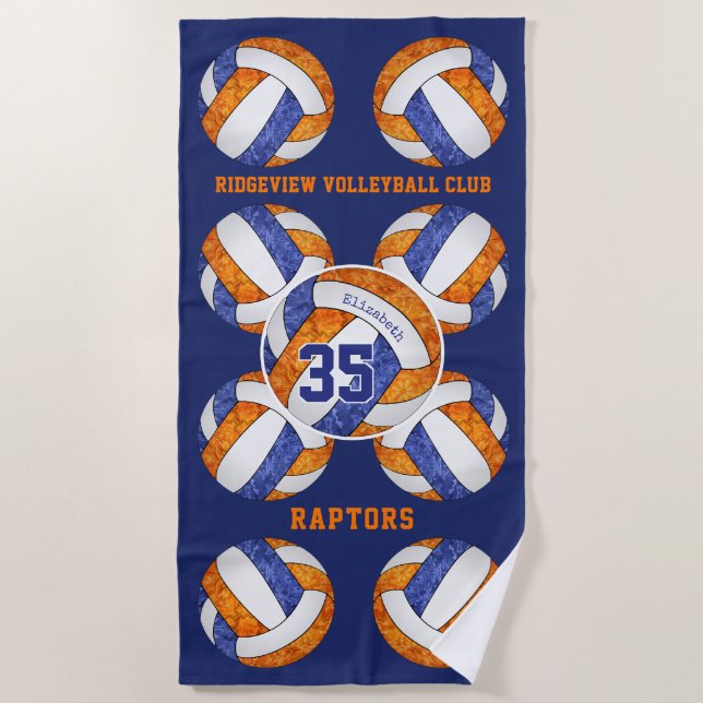 blue orange team colours name girly volleyballs  beach towel (Front)
