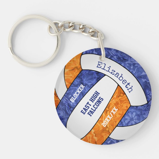 blue orange team colours personalised volleyball key ring (Front)