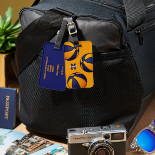 blue orange team colours travel basketball luggage tag